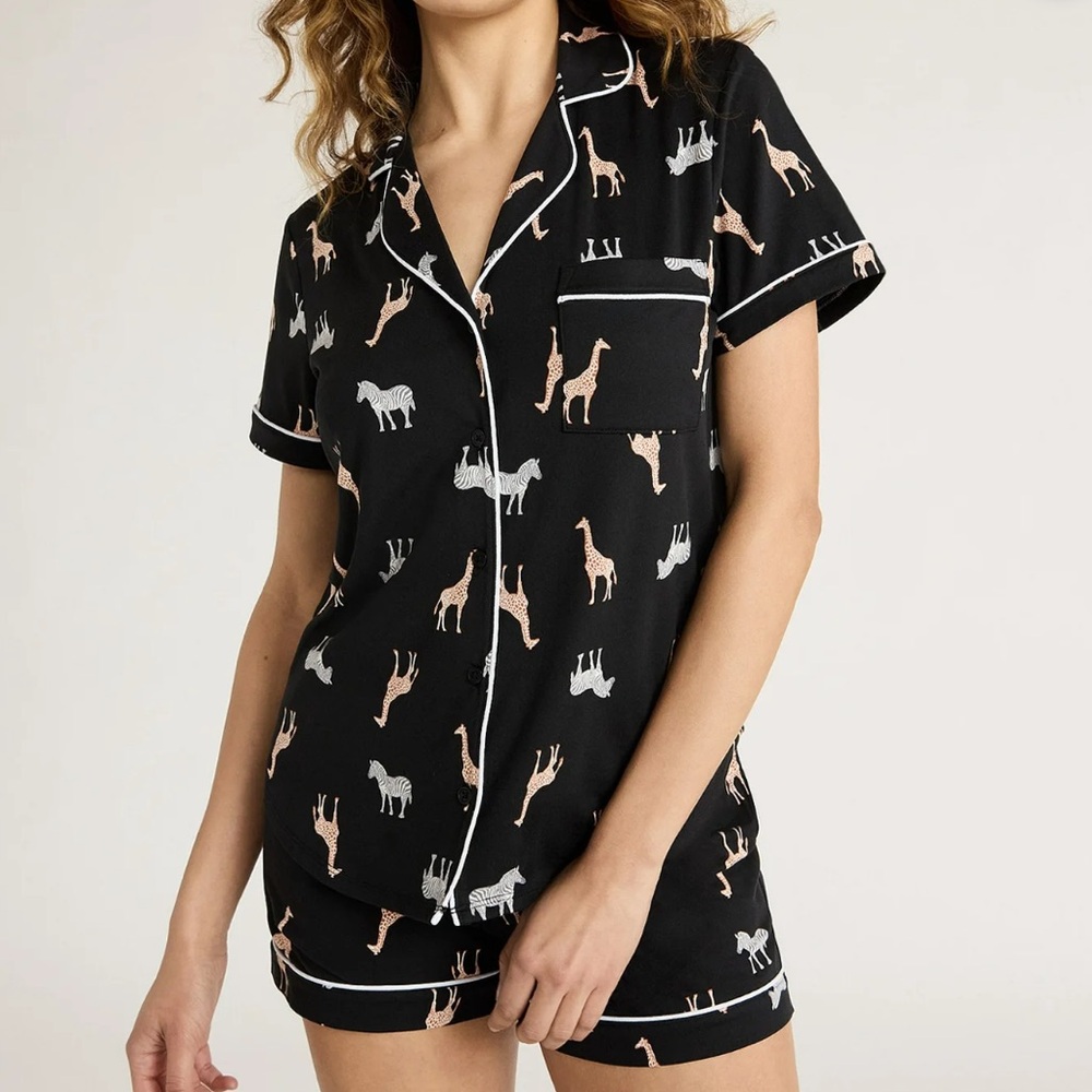 Black Animal Print Pajama Set